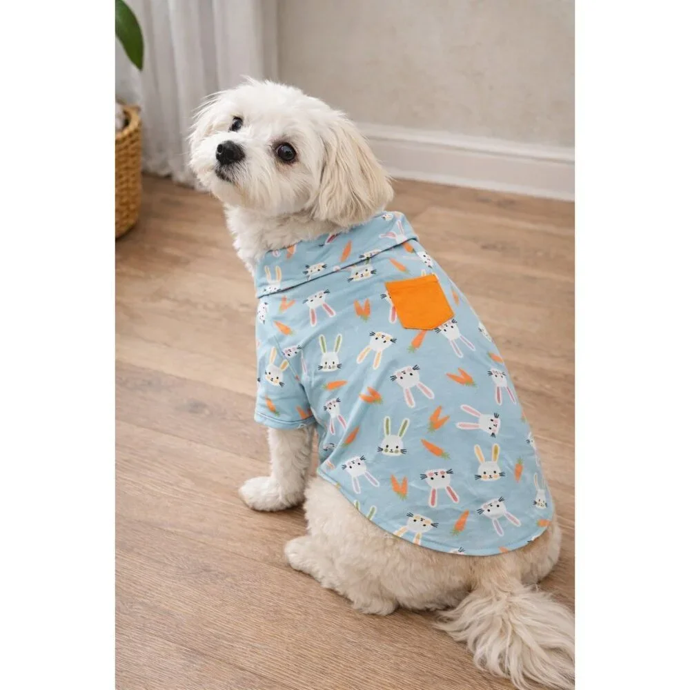 NEW Blue Boy Dog Apparel CLOTHING Easter Bunny Shirt W/ Bow Top NWT - Small